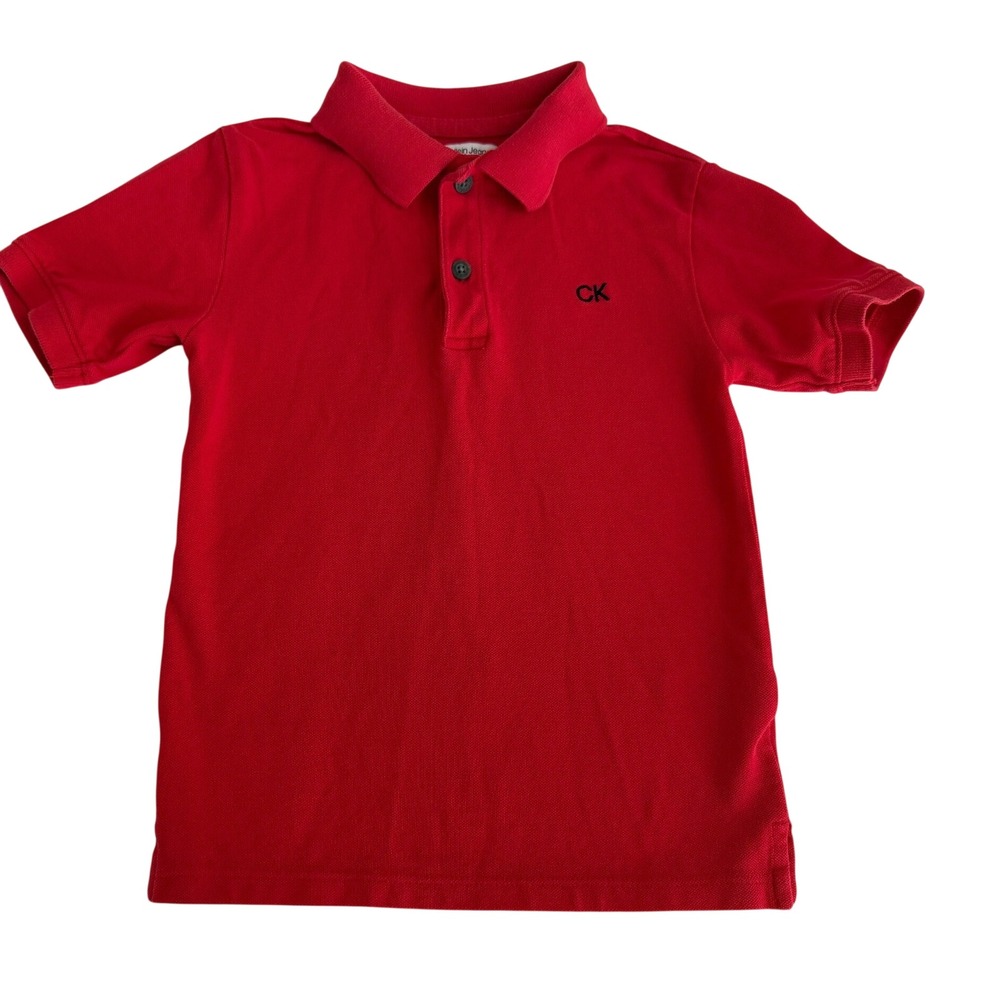 Calvin Klein Jeans Boys Red Short Sleeve Pique Polo Shirt Size 5 CK Logo